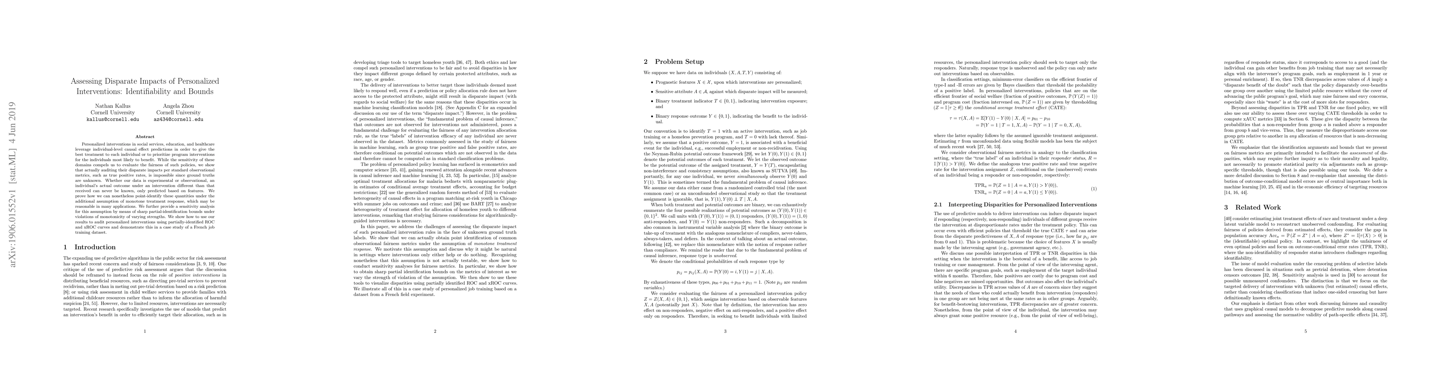 Thumbnail for Assessing Disparate Impacts of Personalized Interventions:
  Identifiability and Bounds