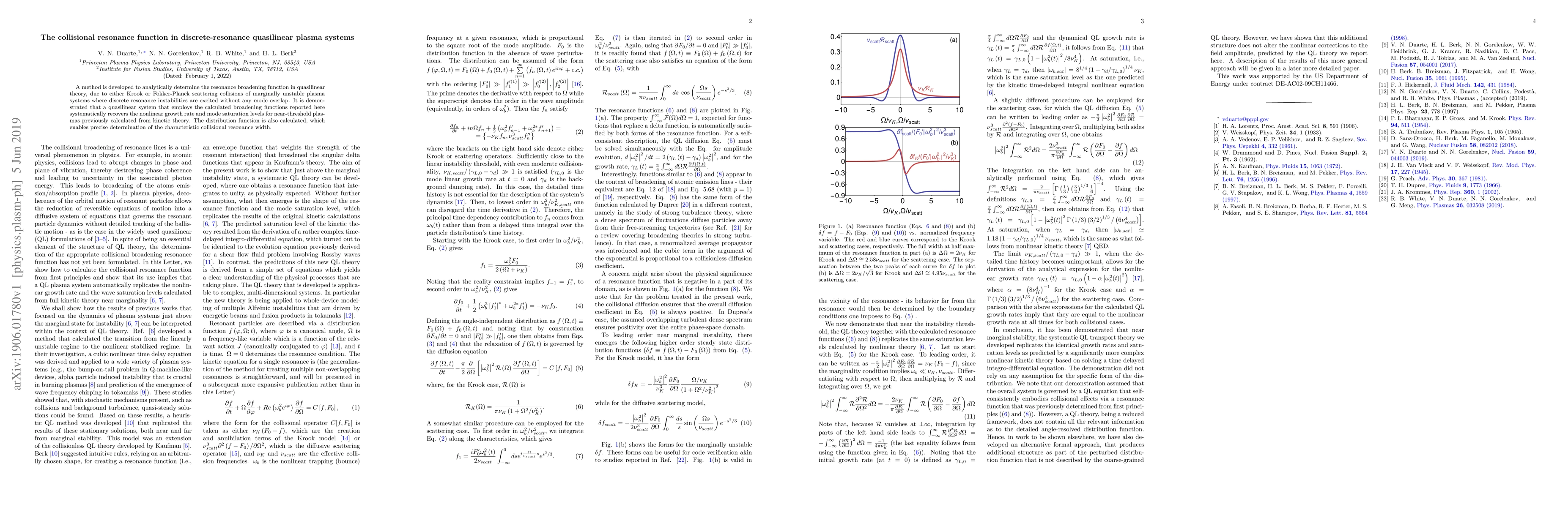 Thumbnail for The collisional resonance function in discrete-resonance quasilinear
  plasma systems