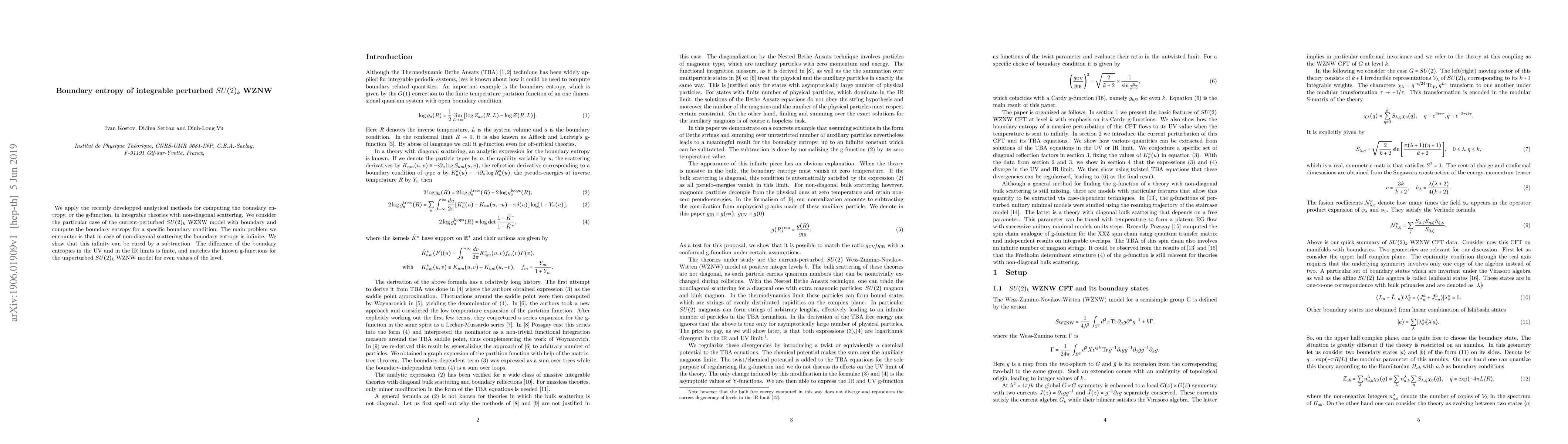 Thumbnail for Boundary entropy of integrable perturbed $SU(2)_k$ WZNW