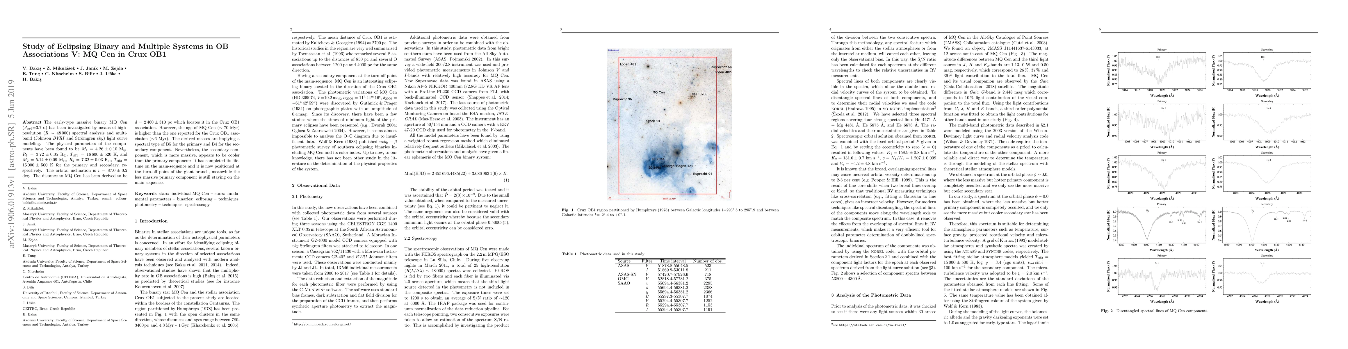 Thumbnail for Study of Eclipsing Binary and Multiple Systems in OB Associations V: MQ
  Cen in Crux OB1
