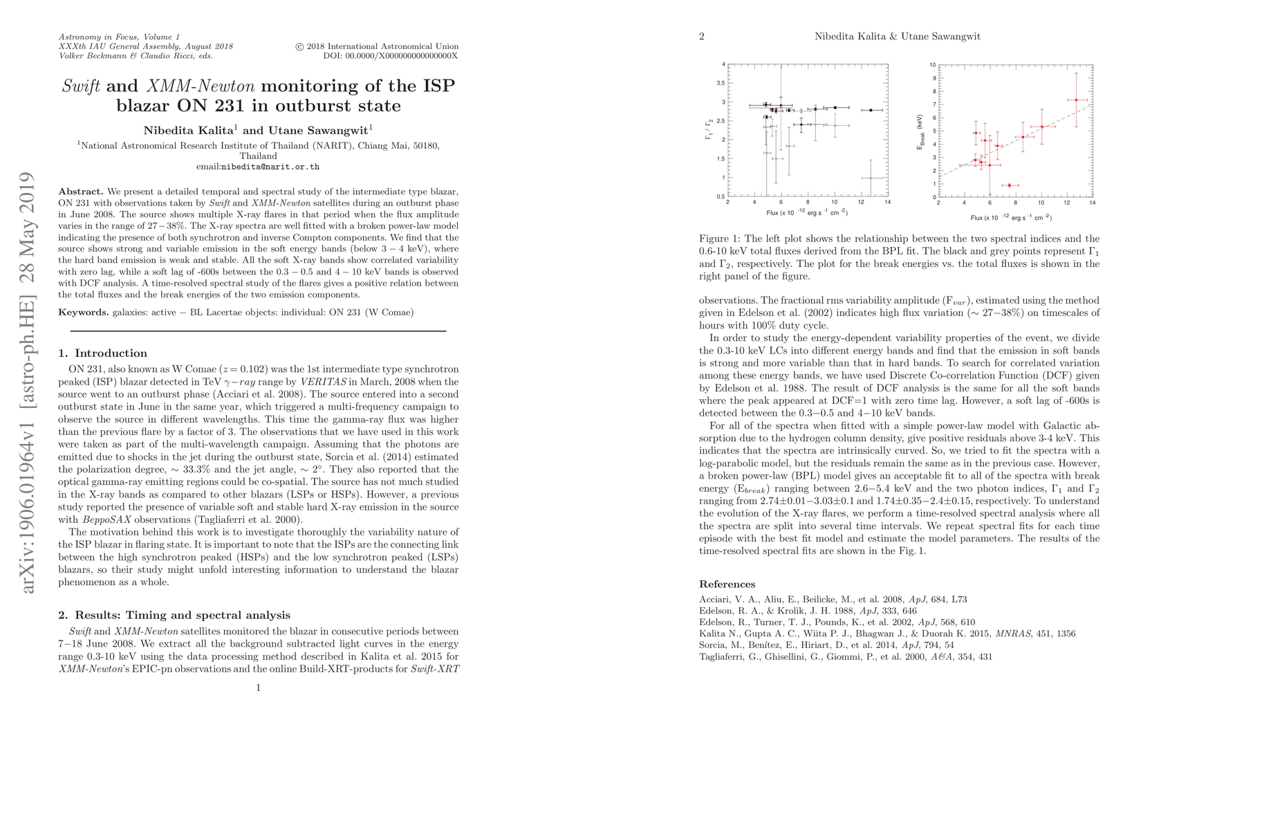 Thumbnail for Swift and XMM-Newton monitoring of the ISP blazar ON 231 in outburst
  state