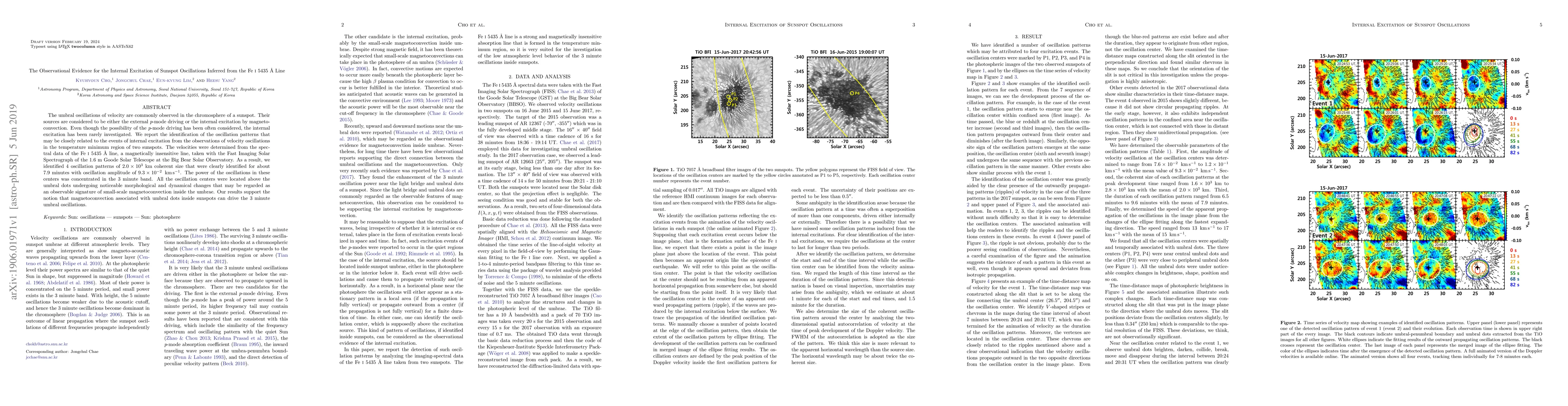 Thumbnail for The Observational Evidence for the Internal Excitation of Sunspot
  Oscillations Inferred from the Fe I 5435 A Line
