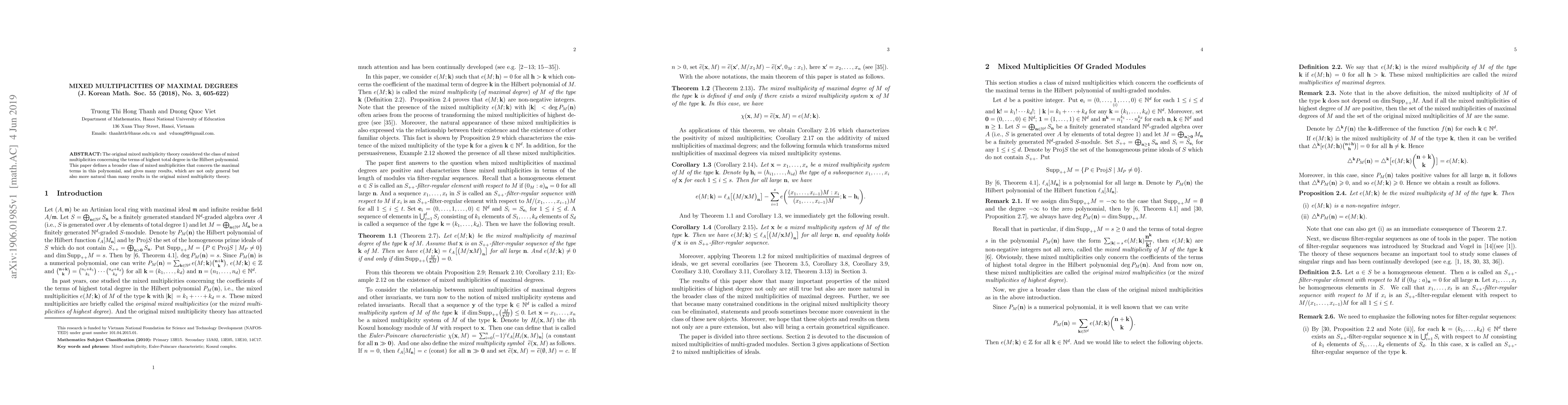 Thumbnail for Mixed Multiplicities of Maximal Degrees (J. Korean Math. Soc. 55 (2018),
  No. 3, 605-622)