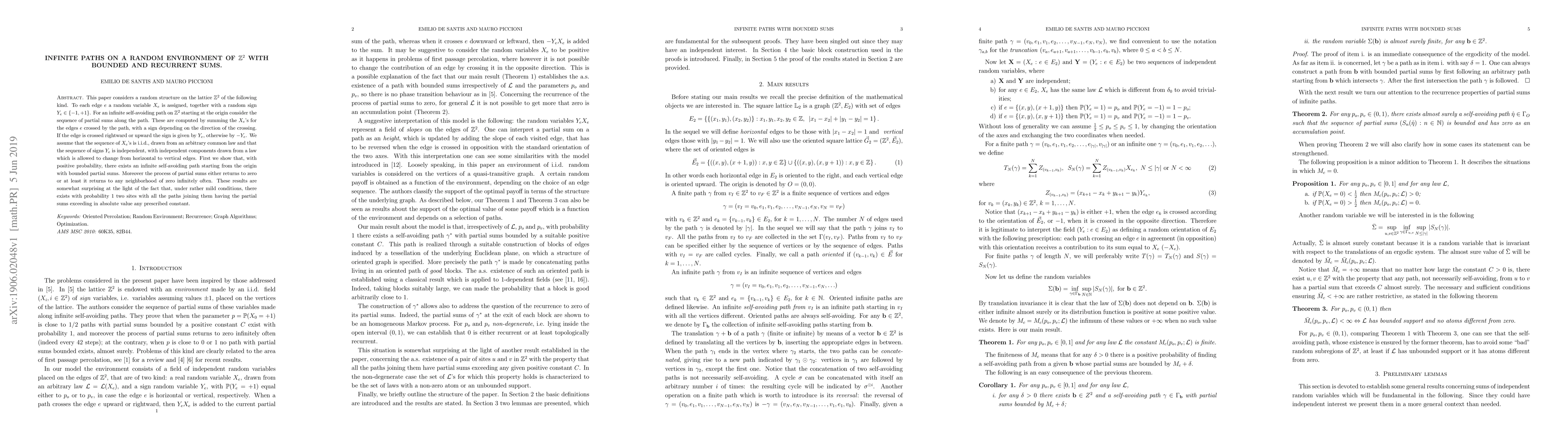 Thumbnail for Infinite paths on a random environment of $\mathbb{Z}^2$ with bounded
  and recurrent sums