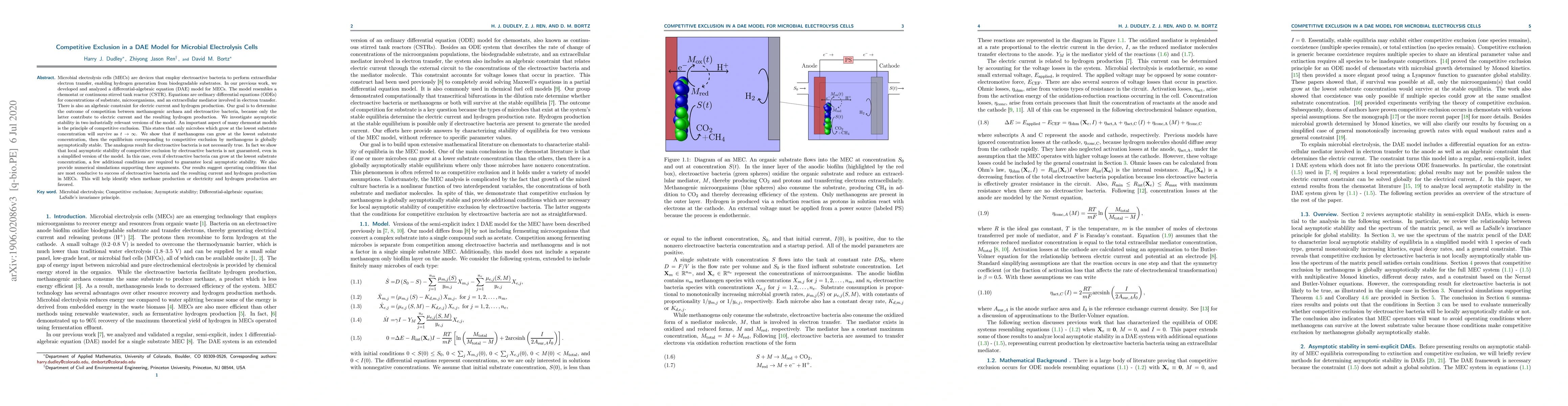 Thumbnail for Competitive Exclusion in a DAE Model for Microbial Electrolysis Cells