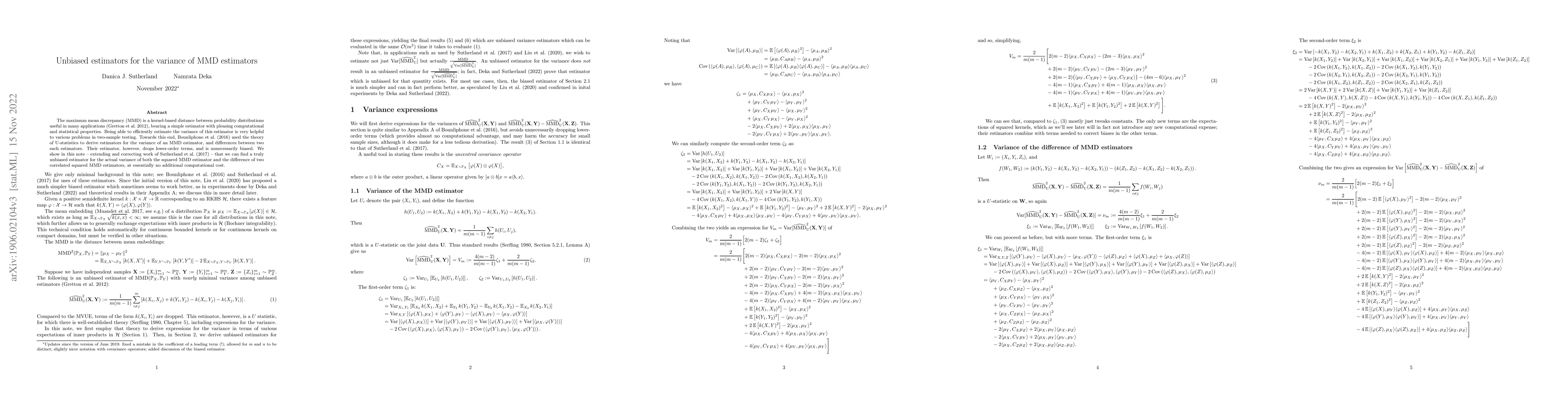 Thumbnail for Unbiased estimators for the variance of MMD estimators