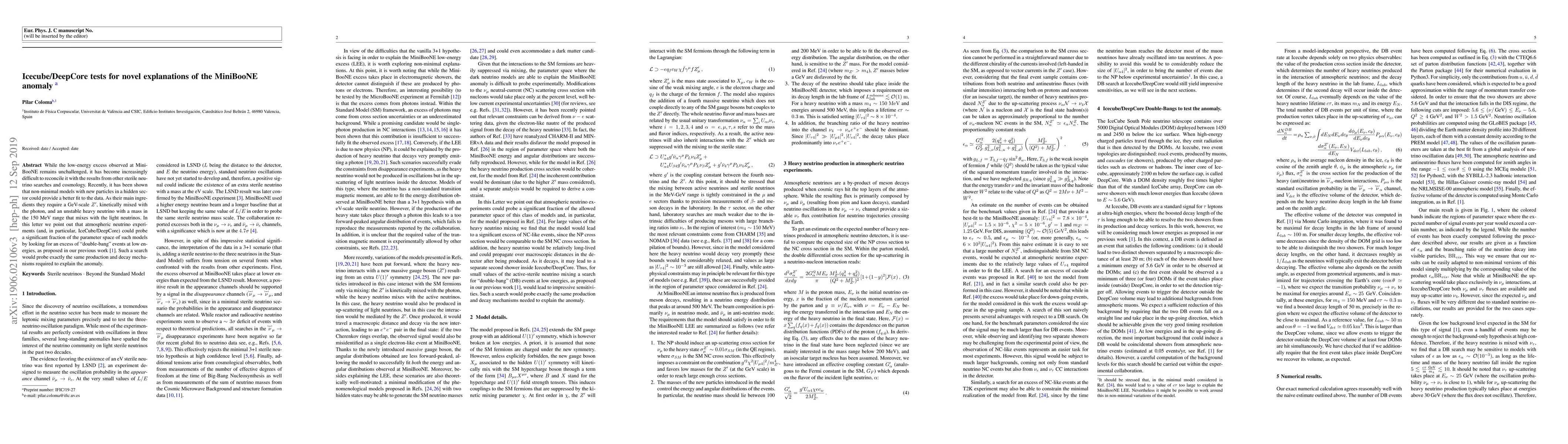 Thumbnail for Icecube/DeepCore tests for novel explanations of the MiniBooNE anomaly