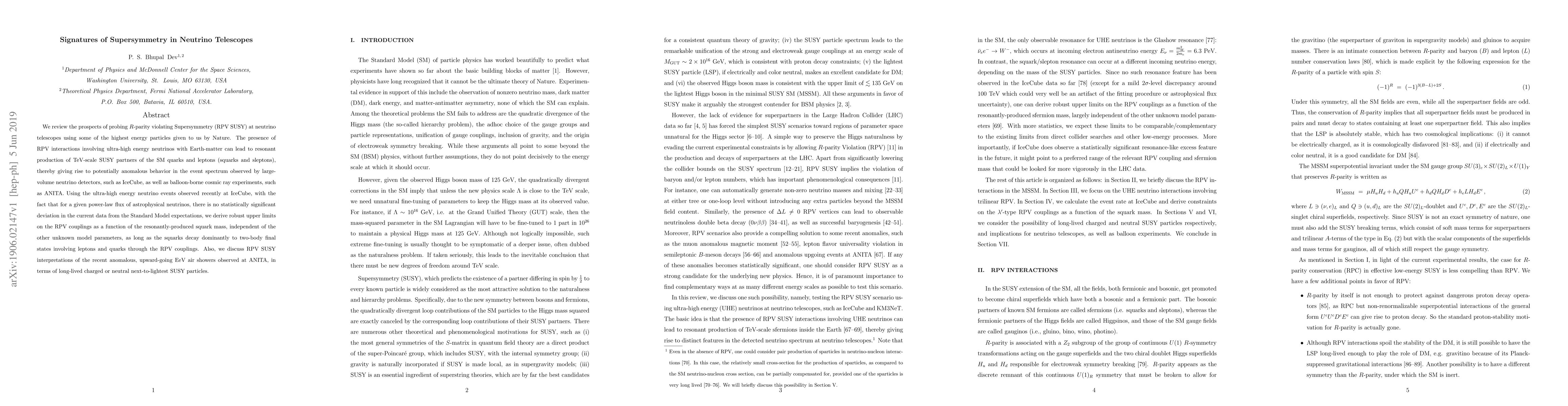 Thumbnail for Signatures of Supersymmetry in Neutrino Telescopes