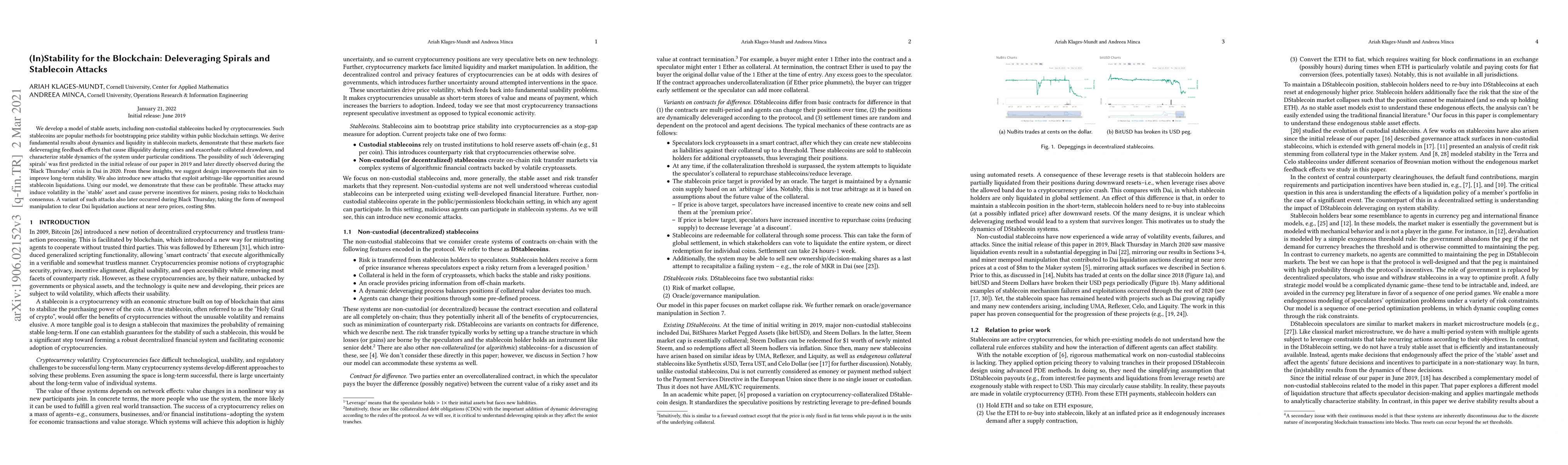 Thumbnail for (In)Stability for the Blockchain: Deleveraging Spirals and Stablecoin
  Attacks