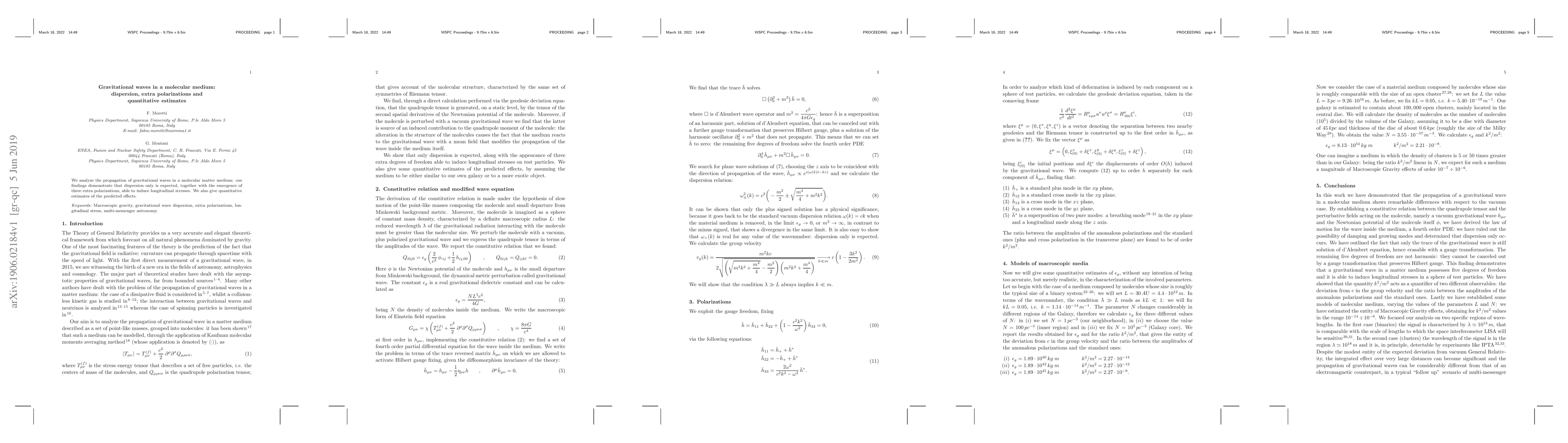 Thumbnail for Gravitational waves in a molecular medium: dispersion, extra
  polarizations and quantitative estimates