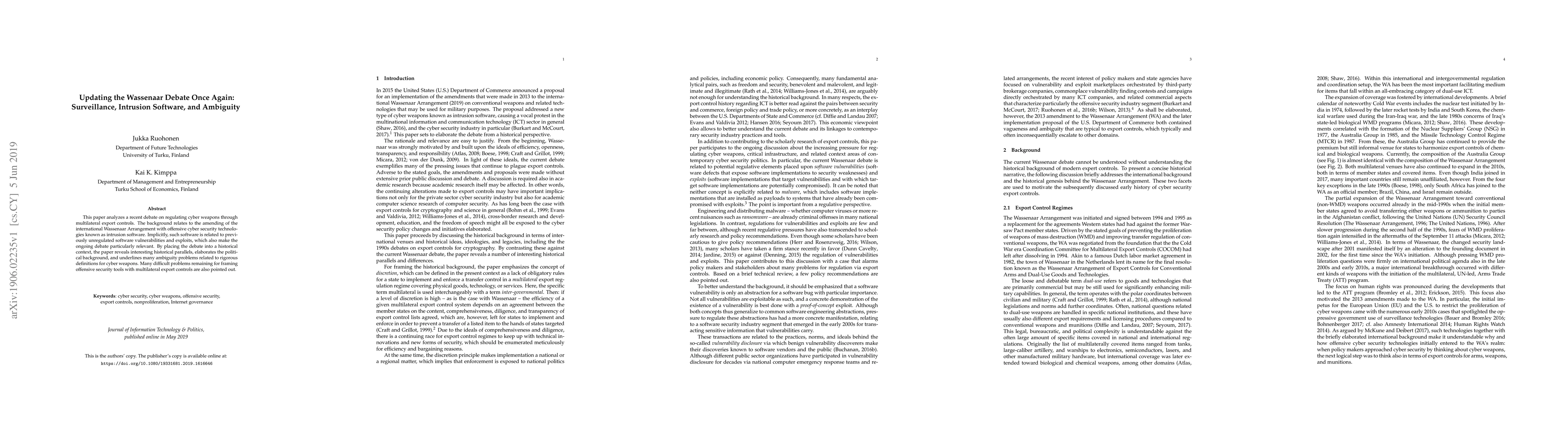 Thumbnail for Updating the Wassenaar Debate Once Again: Surveillance, Intrusion
  Software, and Ambiguity