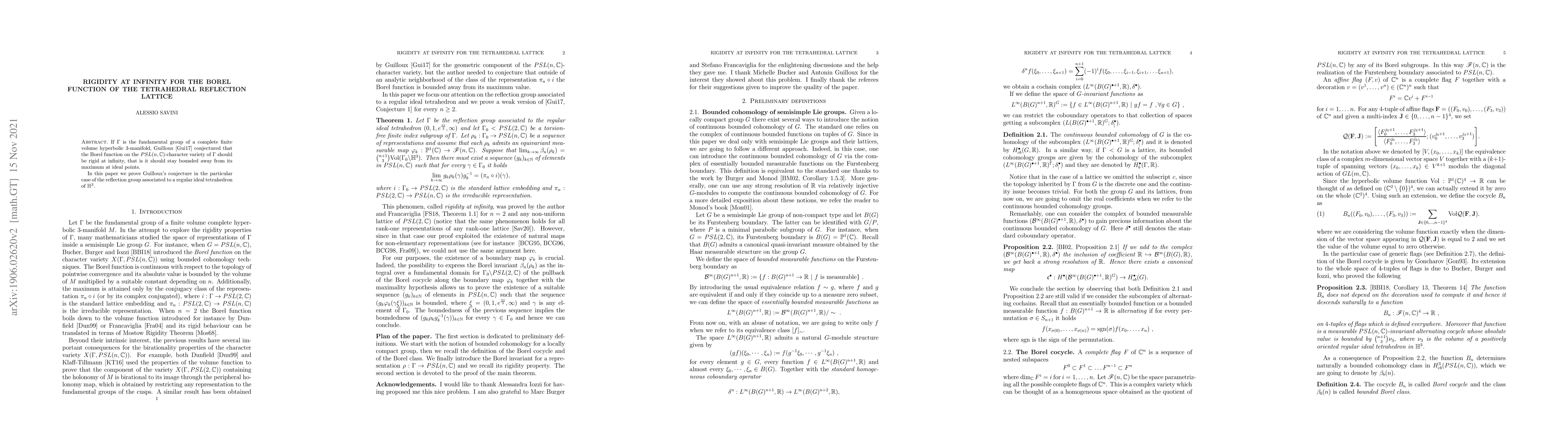 Thumbnail for Rigidity at infinity for the Borel function of the tetrahedral
  reflection lattice