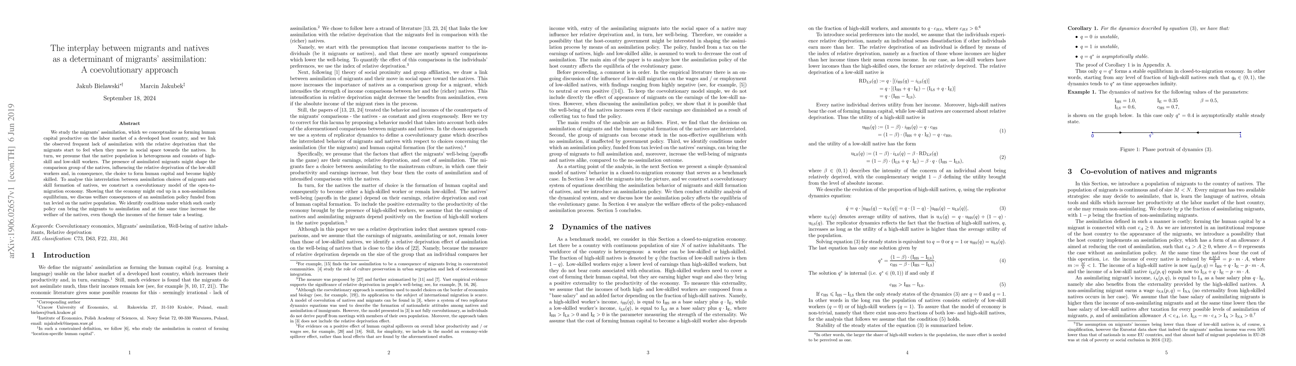 Thumbnail for The interplay between migrants and natives as a determinant of migrants'
  assimilation: A coevolutionary approach