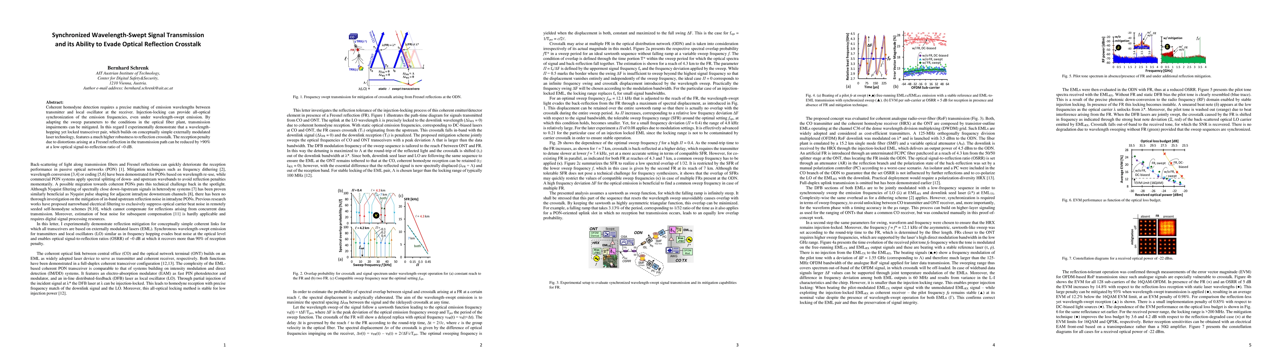 Thumbnail for Synchronized Wavelength-Swept Signal Transmission and its Ability to
  Evade Optical Reflection Crosstalk