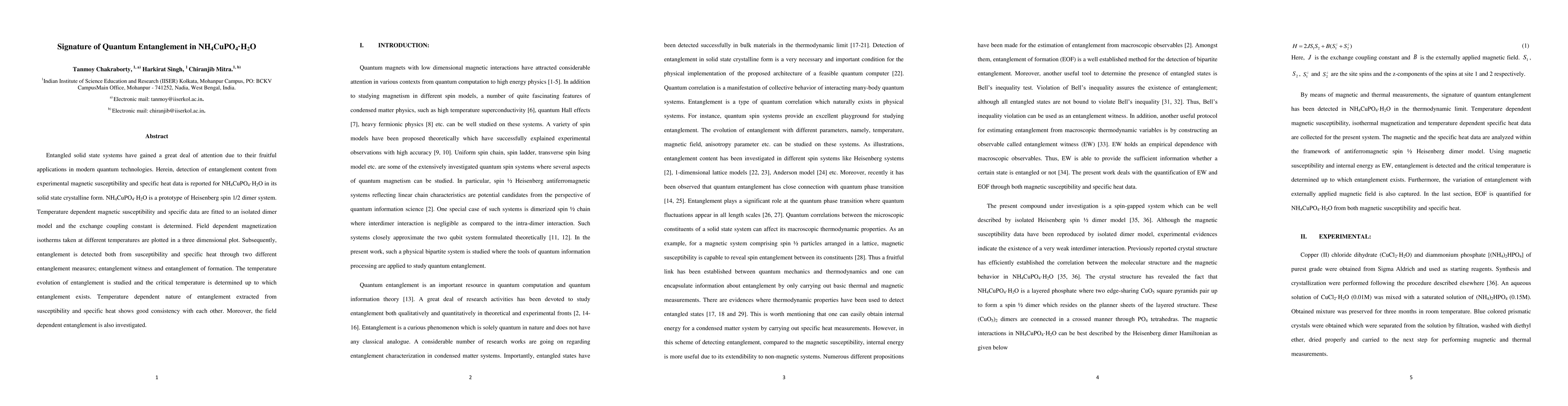 Thumbnail for Signature of Quantum Entanglement in NH4CuPO4.H2O