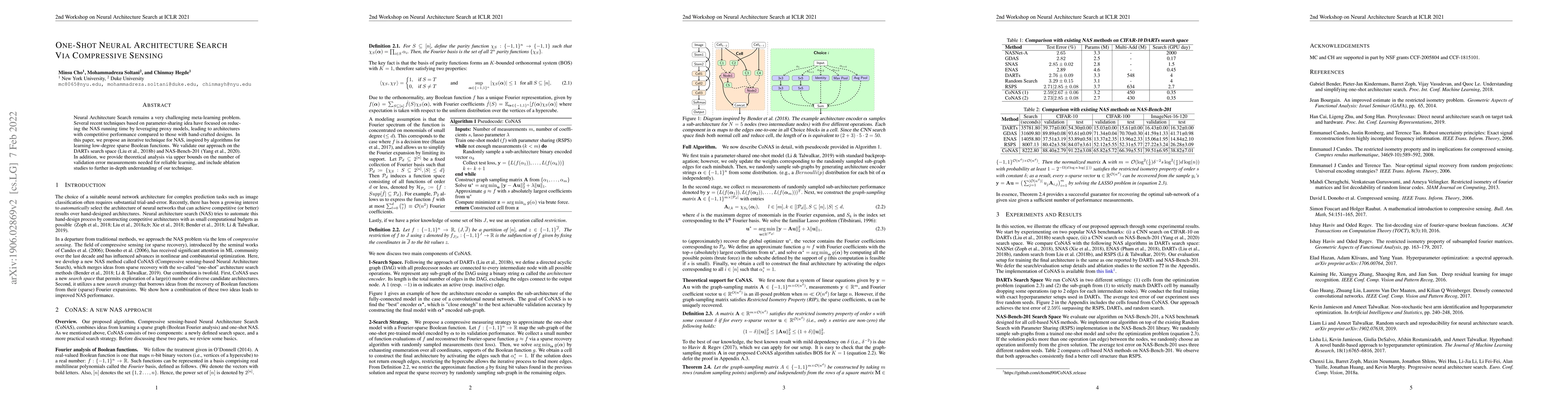 Thumbnail for One-Shot Neural Architecture Search via Compressive Sensing
