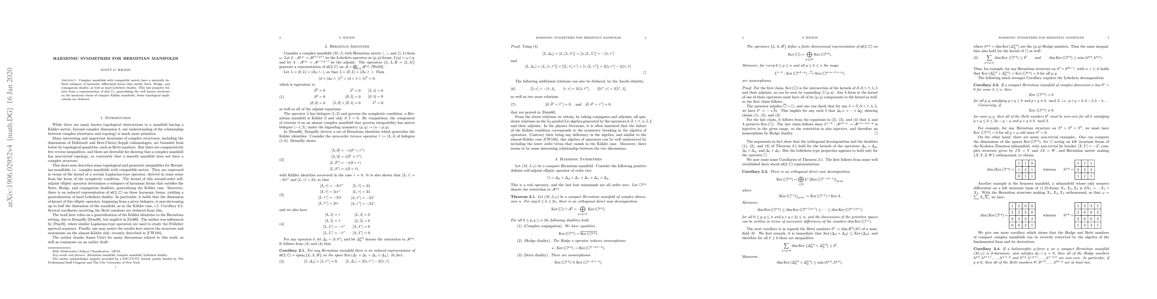 Thumbnail for Harmonic symmetries for Hermitian manifolds