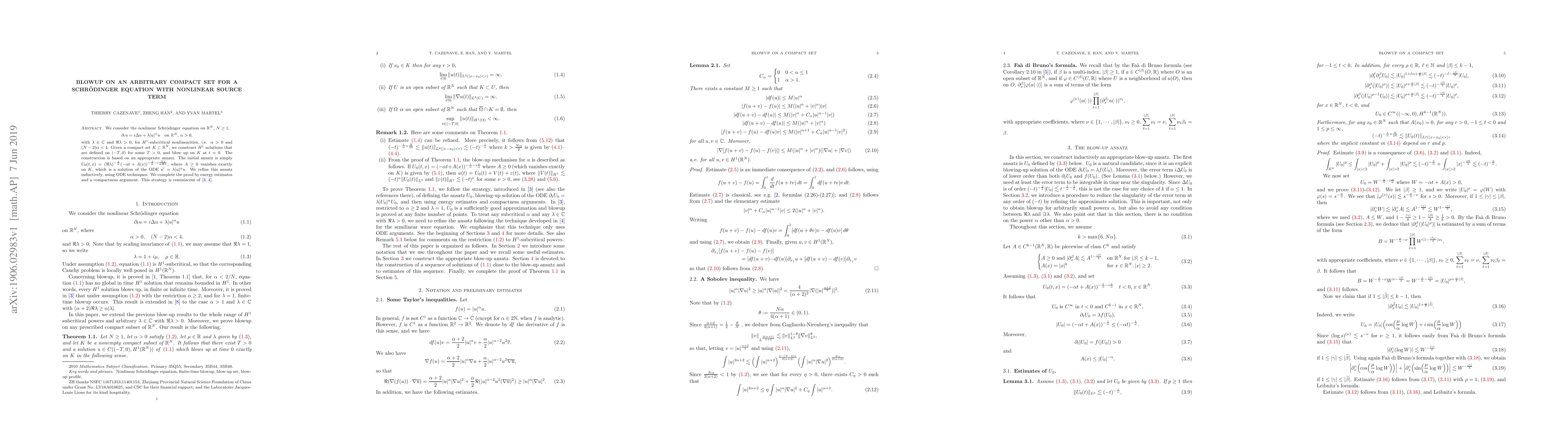 Thumbnail for Blowup on an arbitrary compact set for a Sch\"odinger equation with
  nonlinear source term