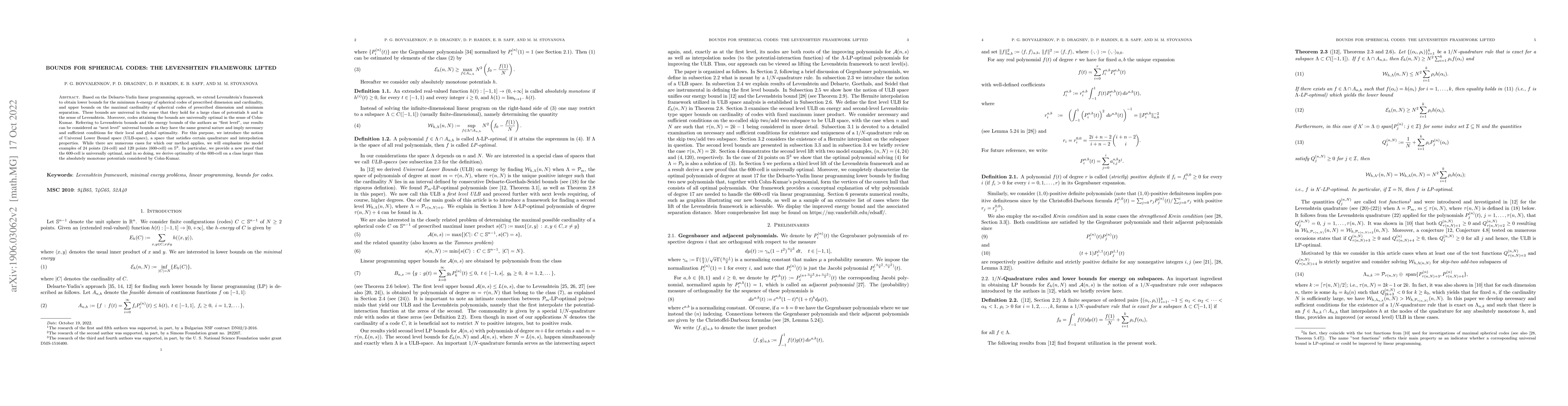 Thumbnail for Universal bounds for spherical codes: the Levenshtein framework lifted