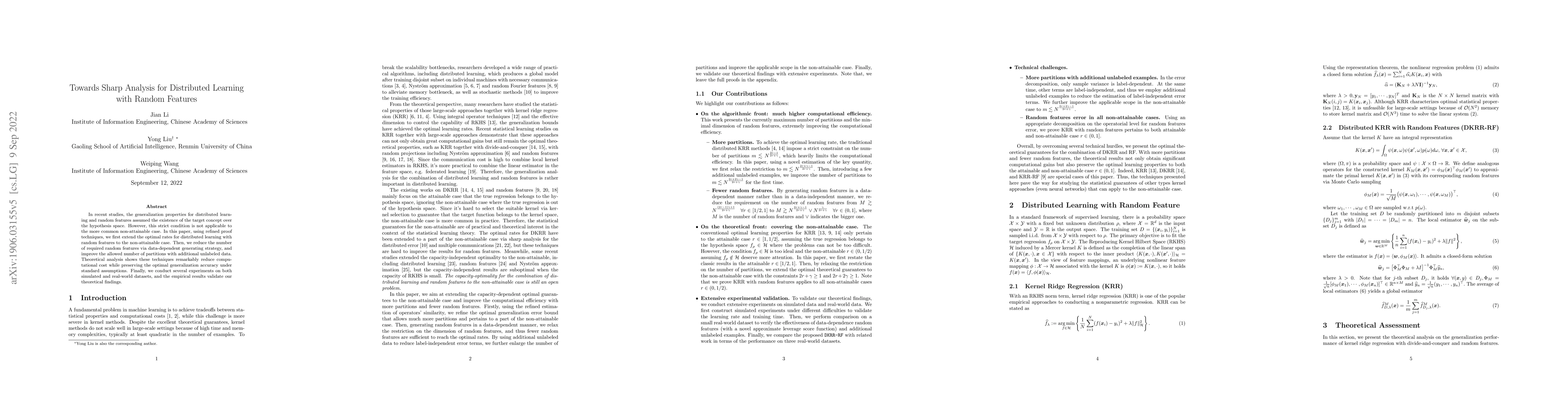 Thumbnail for Towards Sharp Analysis for Distributed Learning with Random Features