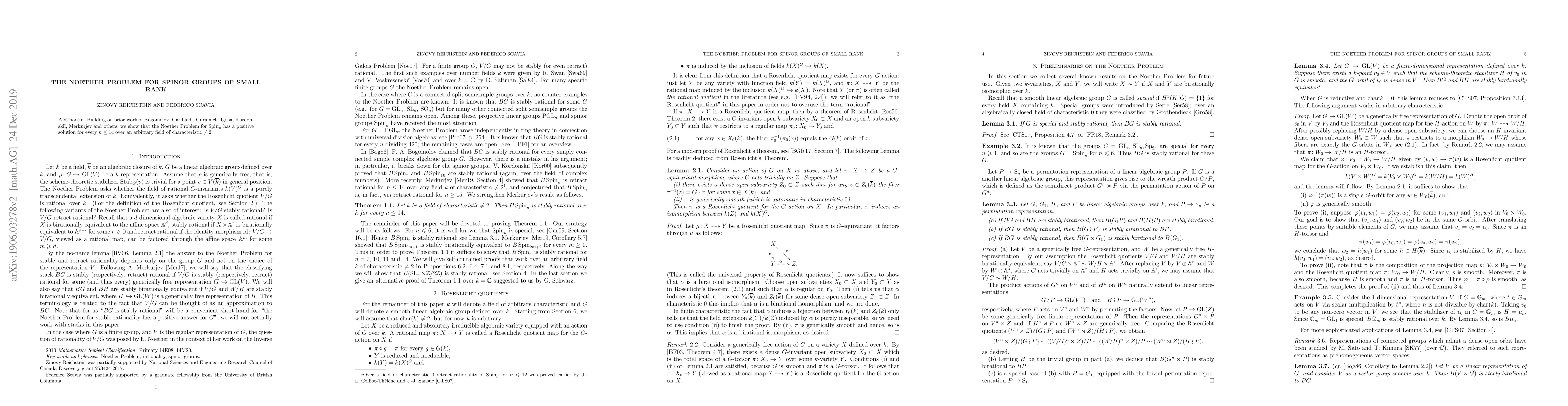 Thumbnail for The Noether problem for spinor groups of small rank