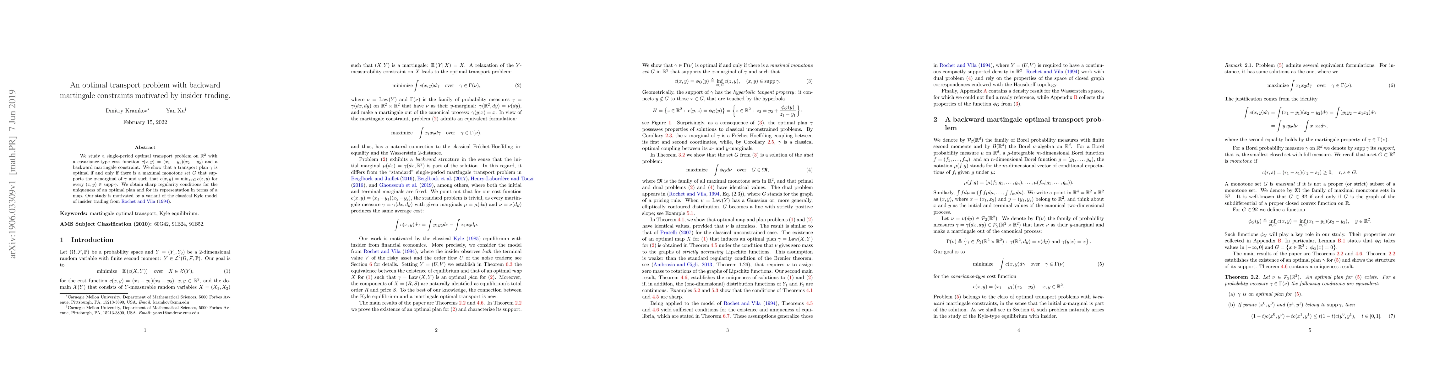 Thumbnail for An optimal transport problem with backward martingale constraints
  motivated by insider trading