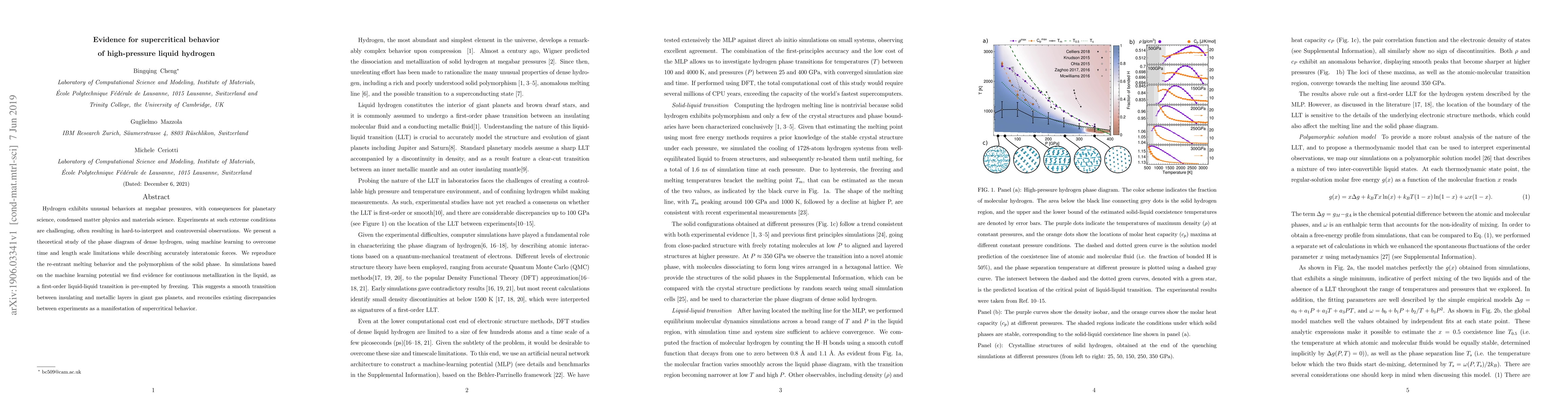 Thumbnail for Evidence for supercritical behavior of high-pressure liquid hydrogen