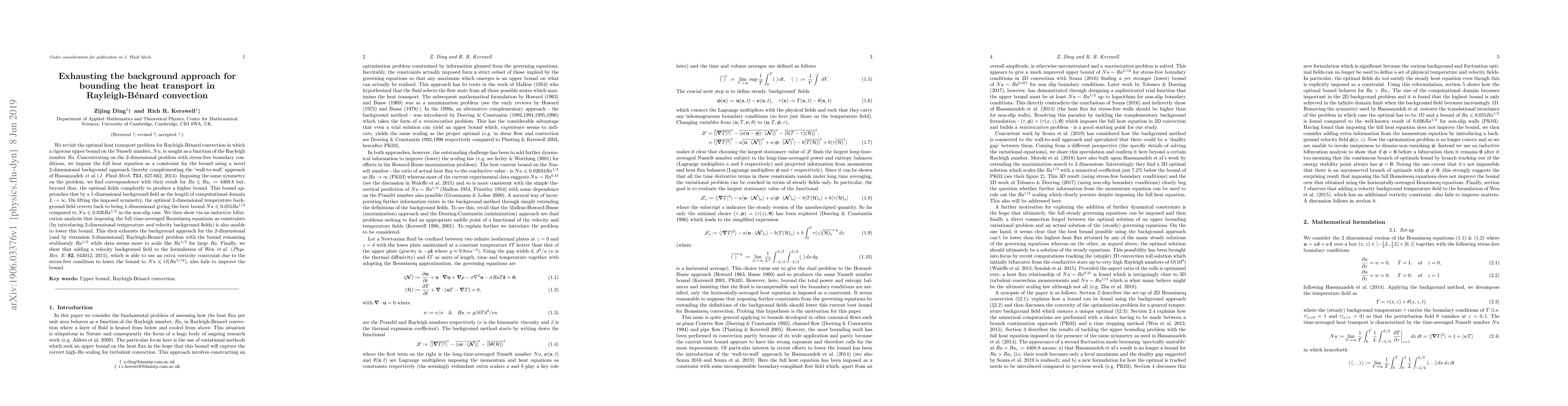 Thumbnail for Exhausting the background approach for bounding the heat transport in
  Rayleigh-B\'enard convection