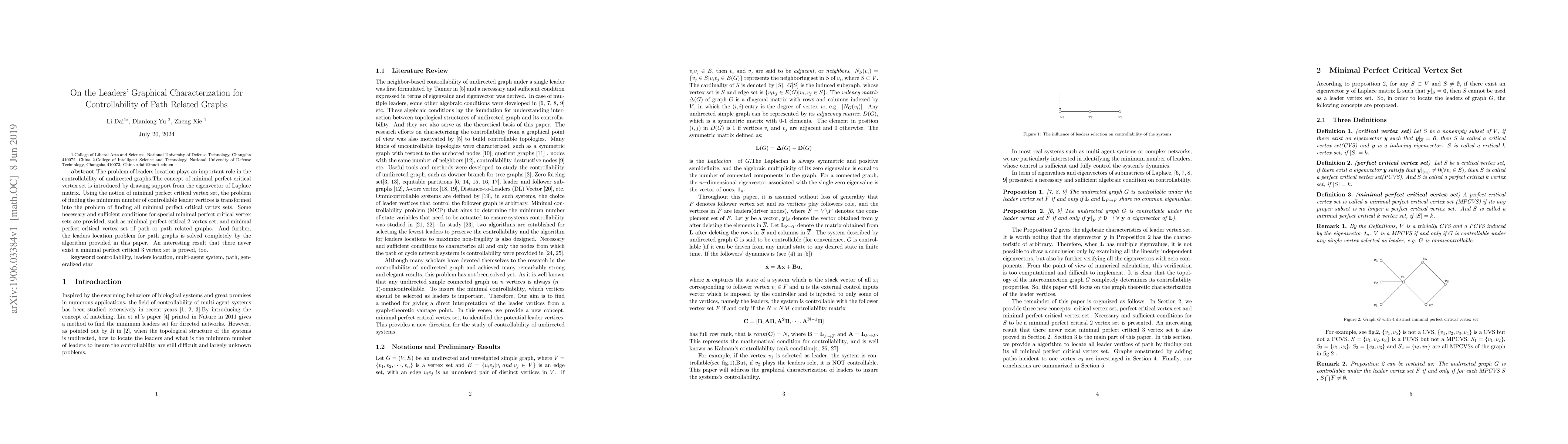 Thumbnail for On the Leaders' Graphical Characterization for Controllability of Path
  Related Graphs