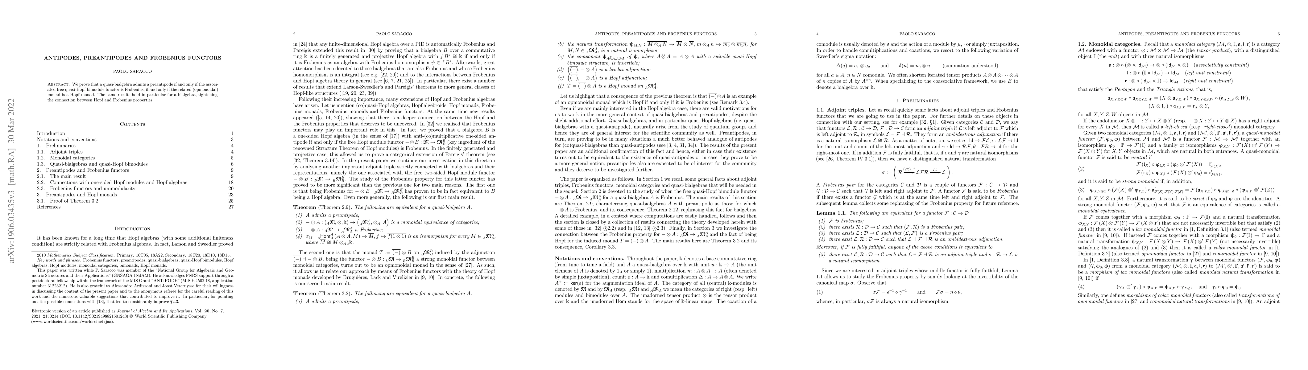 Thumbnail for Antipodes, preantipodes and Frobenius functors