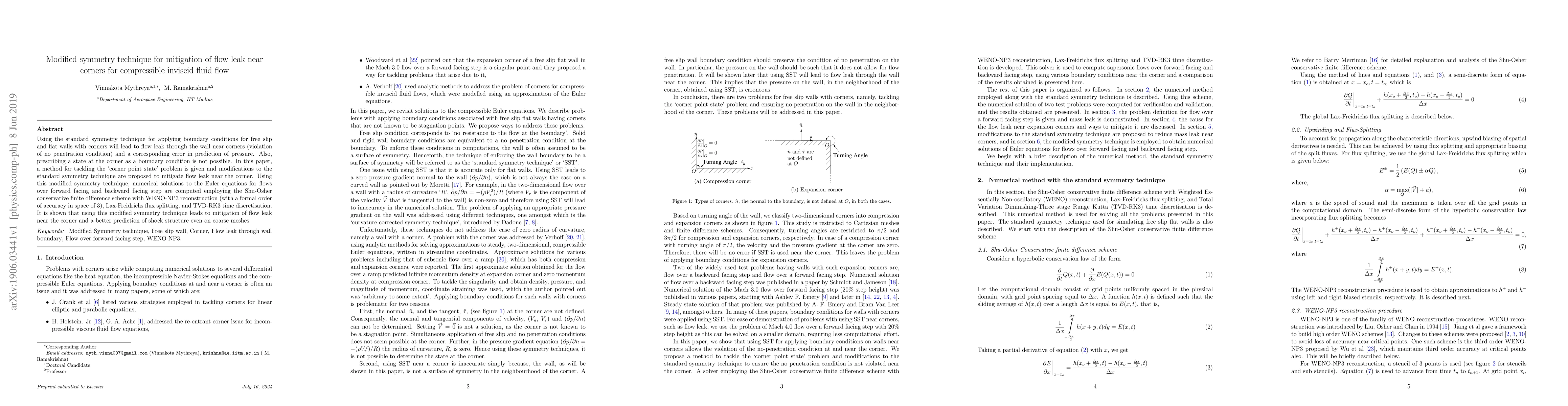 Thumbnail for Modified symmetry technique for mitigation of flow leak near corners for
  compressible inviscid fluid flow