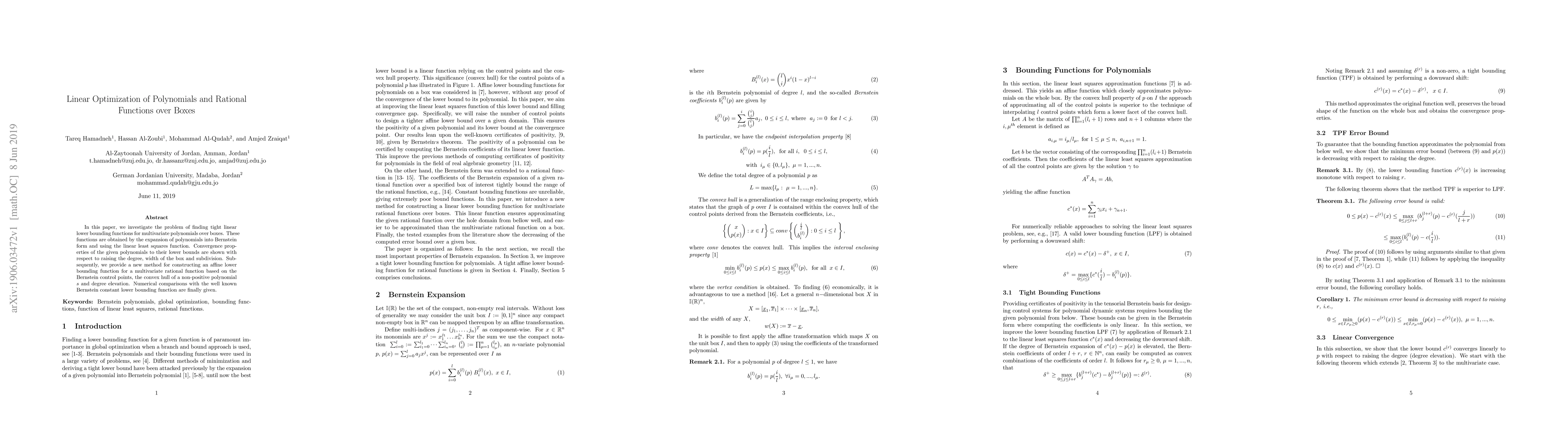 Thumbnail for Linear Optimization of Polynomials and Rational Functions over Boxes