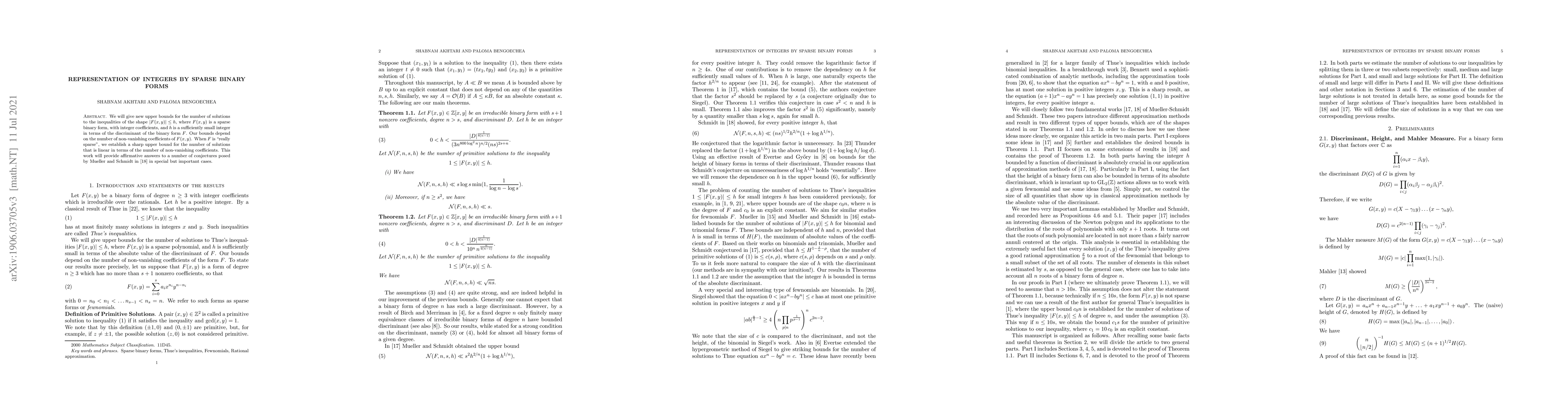 Thumbnail for Representation of integers by sparse binary forms