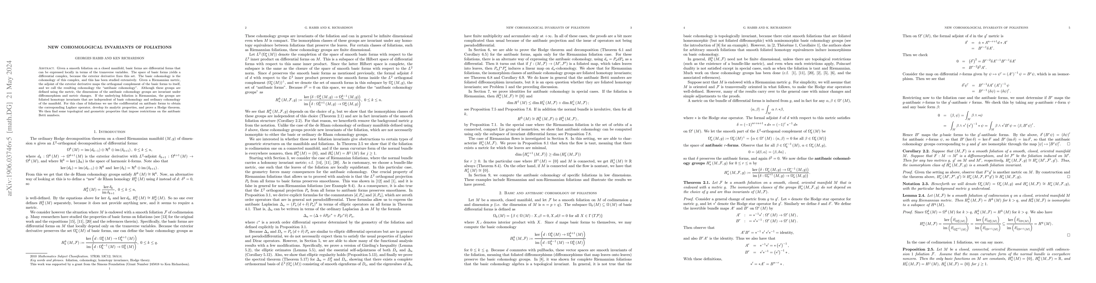 Thumbnail for New cohomological invariants of foliations
