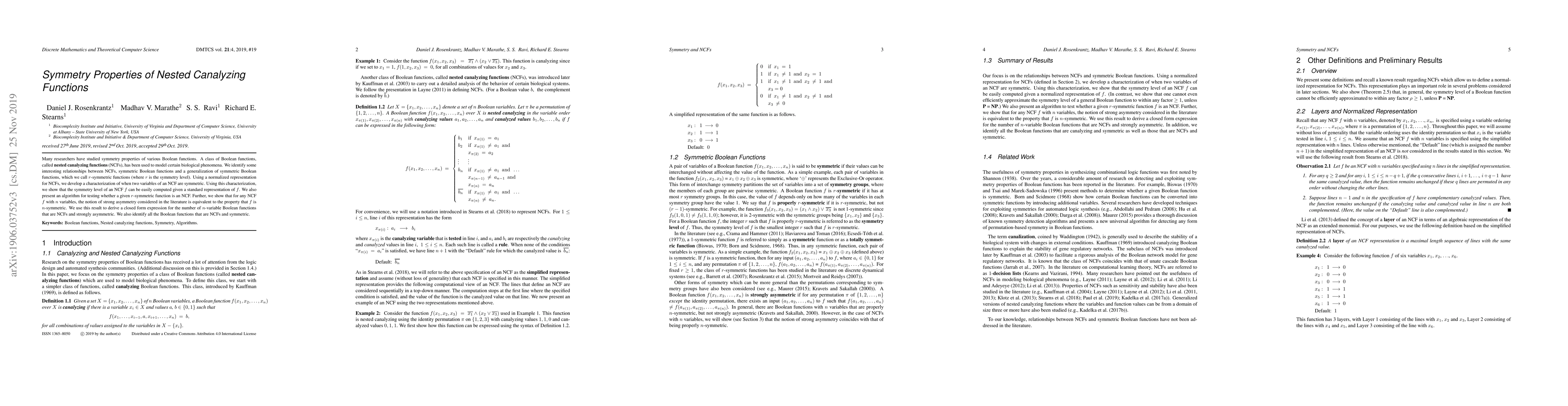 Thumbnail for Symmetry Properties of Nested Canalyzing Functions