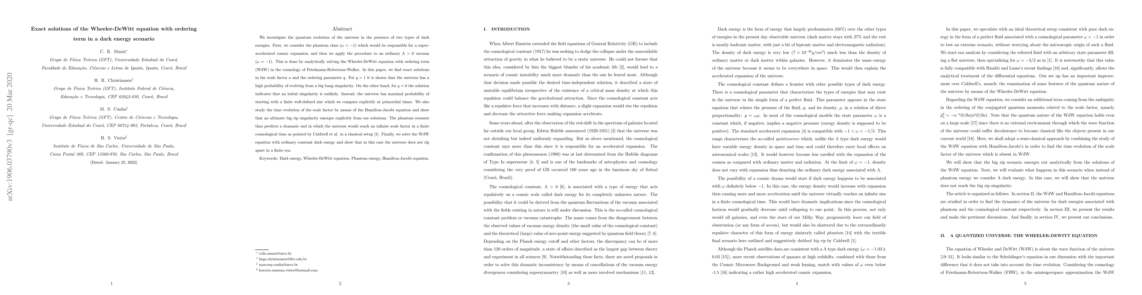 Thumbnail for Exact solutions of the Wheeler-DeWitt equation with ordering term in a
  dark energy scenario