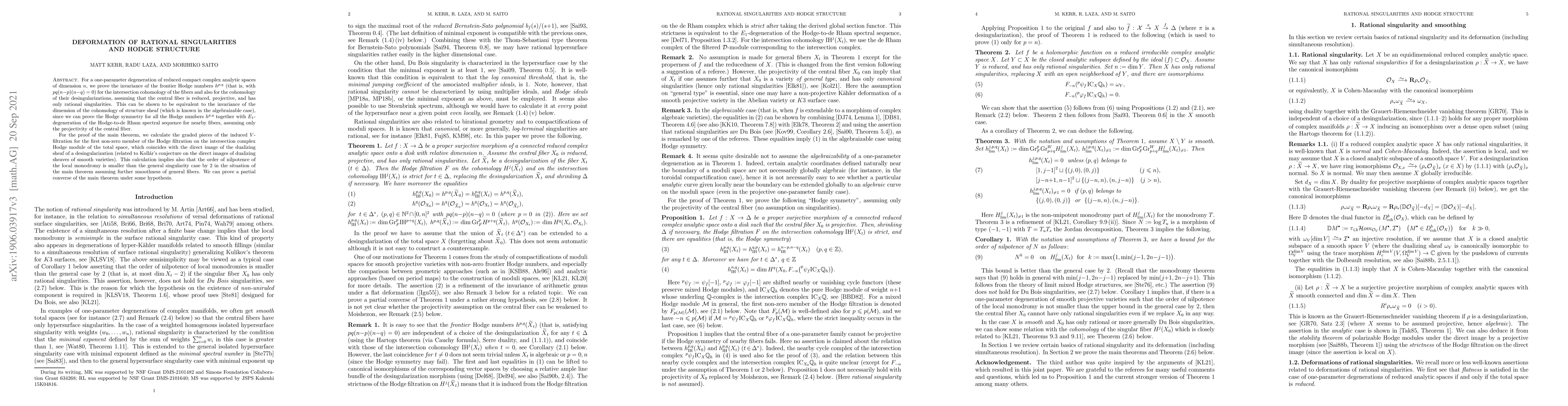 Thumbnail for Deformation of rational singularities and Hodge structure