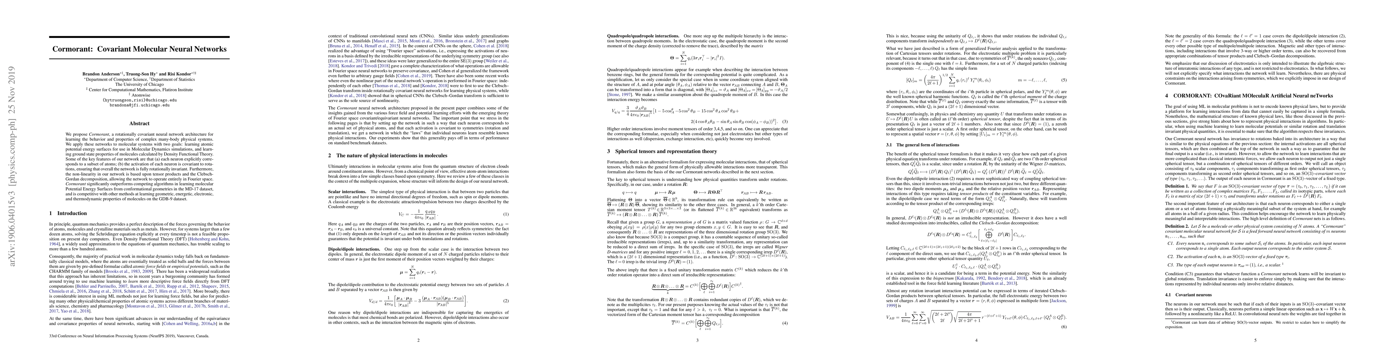Thumbnail for Cormorant: Covariant Molecular Neural Networks