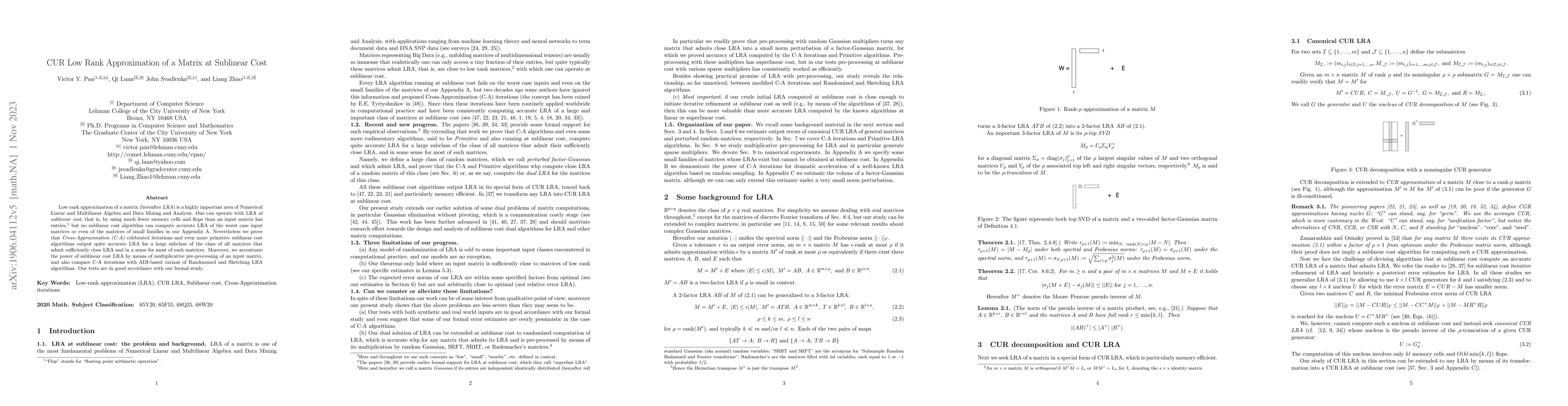 Thumbnail for CUR Low Rank Approximation of a Matrix at Sublinear Cost