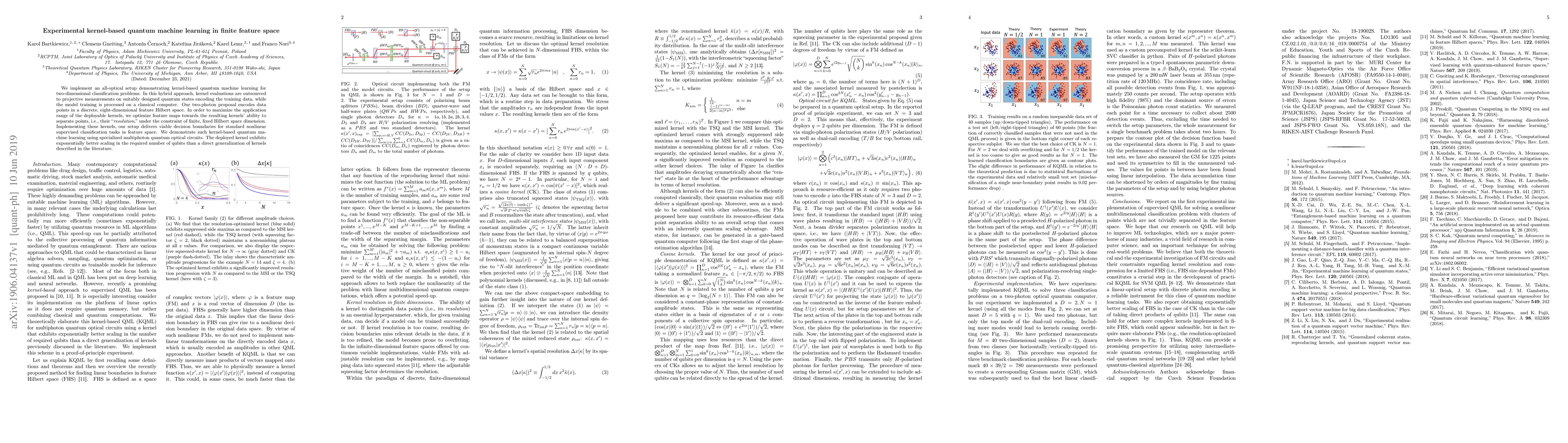 Thumbnail for Experimental kernel-based quantum machine learning in finite feature
  space