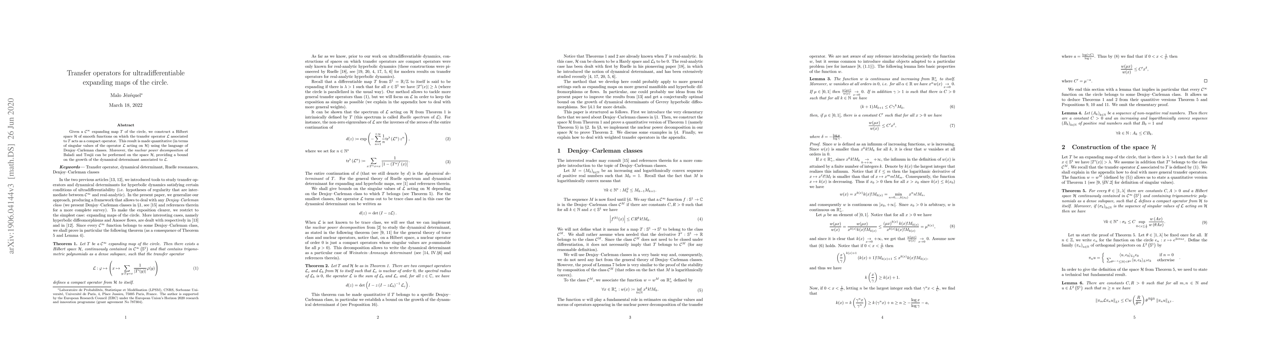 Thumbnail for Transfer operator for ultradifferentiable expanding maps of the circle