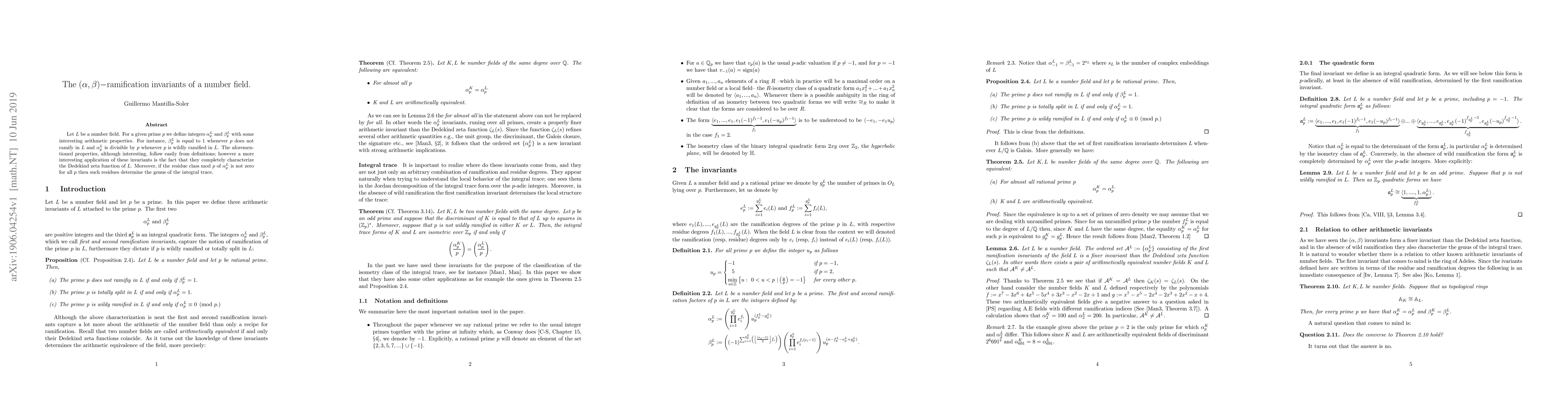 Thumbnail for The $(\alpha, \beta)-$ramification invariants of a number field
