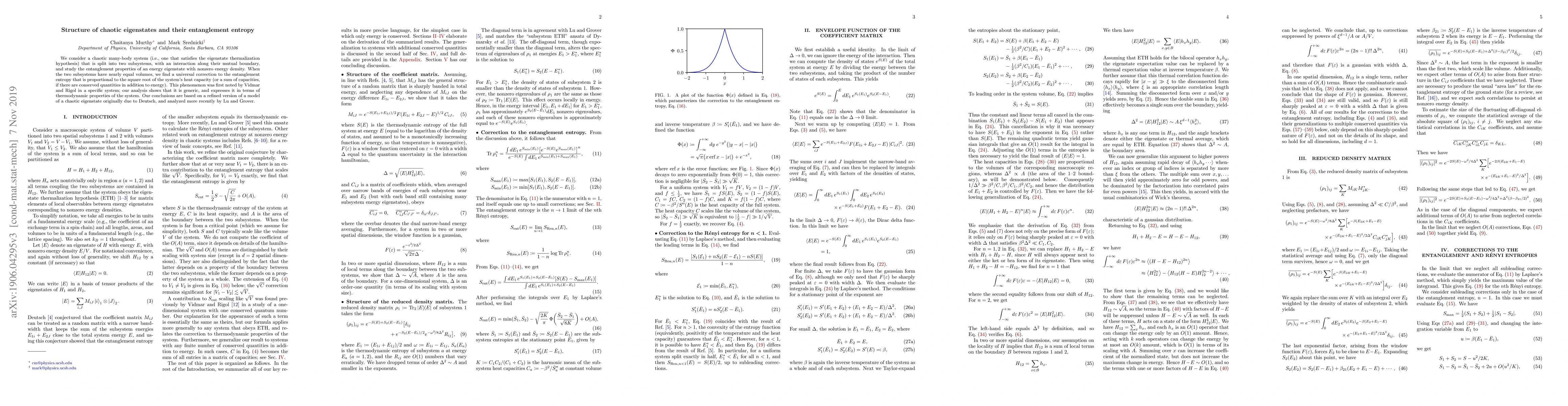 Thumbnail for Structure of chaotic eigenstates and their entanglement entropy