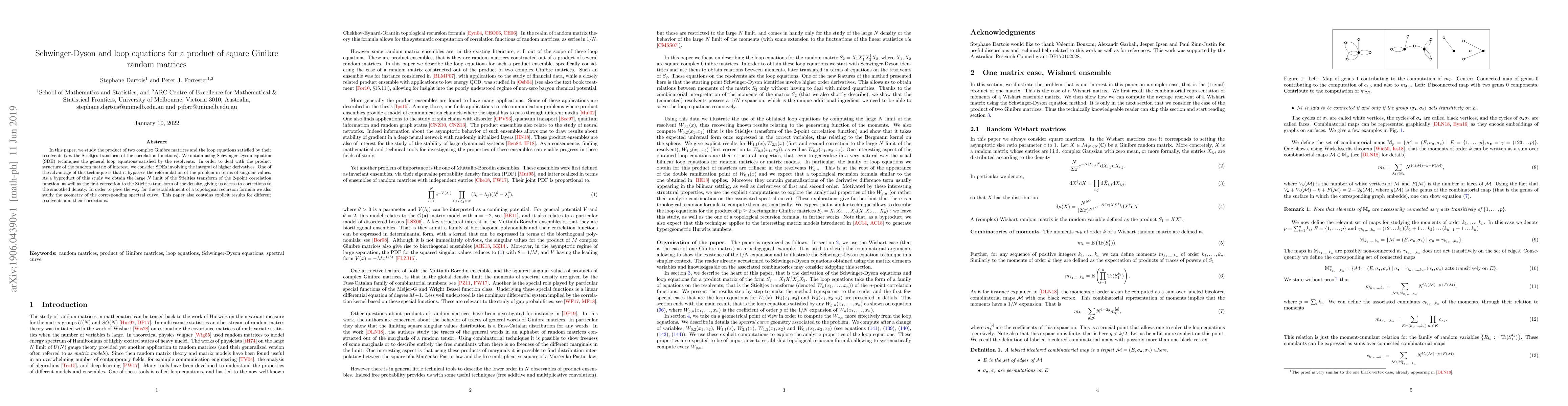 Thumbnail for Schwinger-Dyson and loop equations for a product of square Ginibre
  random matrices