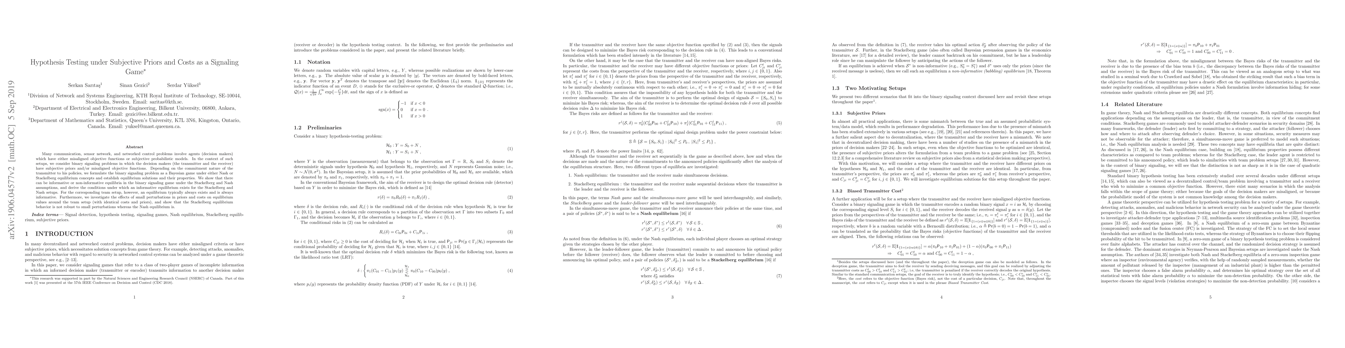 Thumbnail for Hypothesis Testing under Subjective Priors and Costs as a Signaling Game