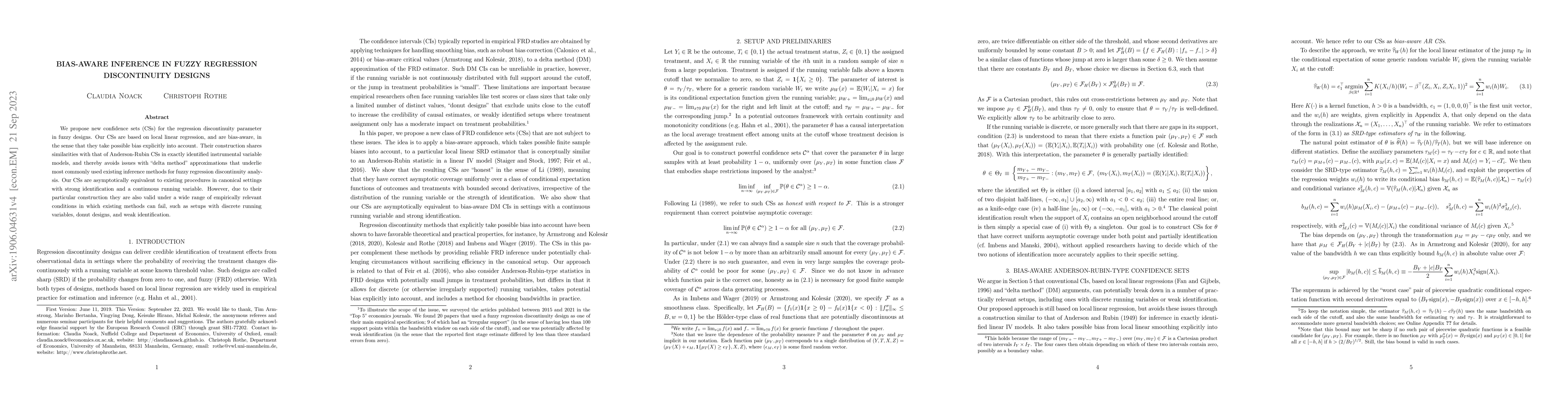 Thumbnail for Bias-Aware Inference in Fuzzy Regression Discontinuity Designs