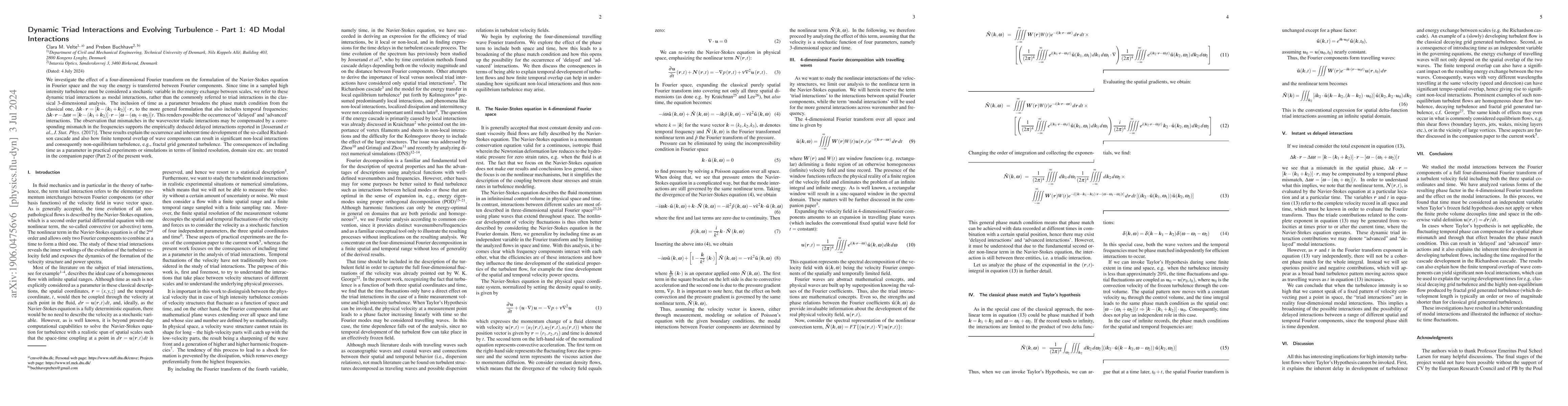 Thumbnail for Dynamic Triad Interactions and Evolving Turbulence -- Part 1: 4D Modal
  Interactions