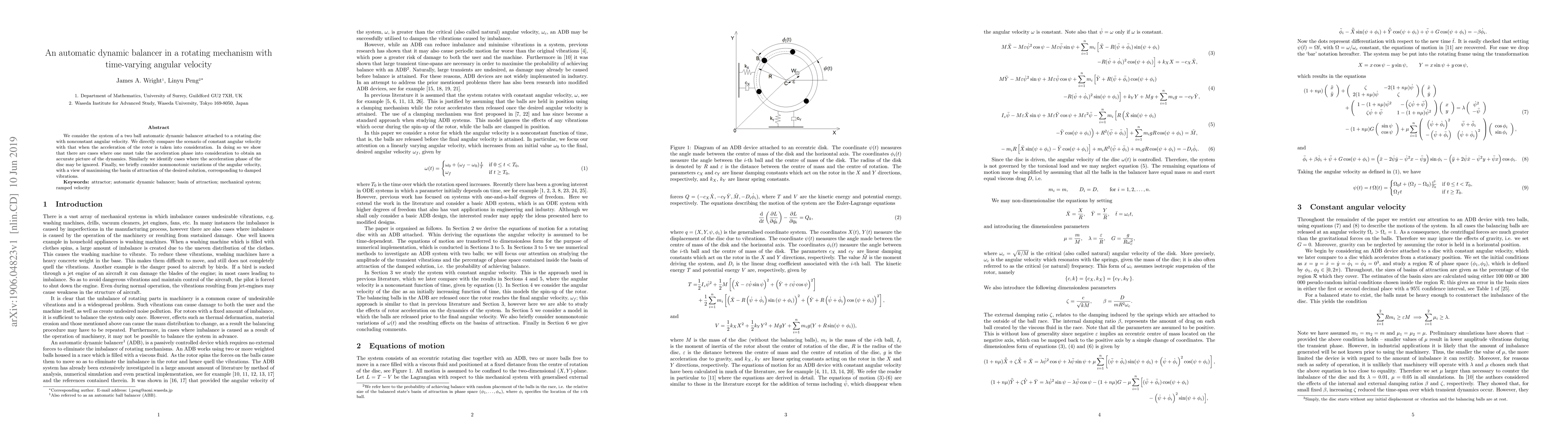 Thumbnail for An automatic dynamic balancer in a rotating mechanism with time-varying
  angular velocity