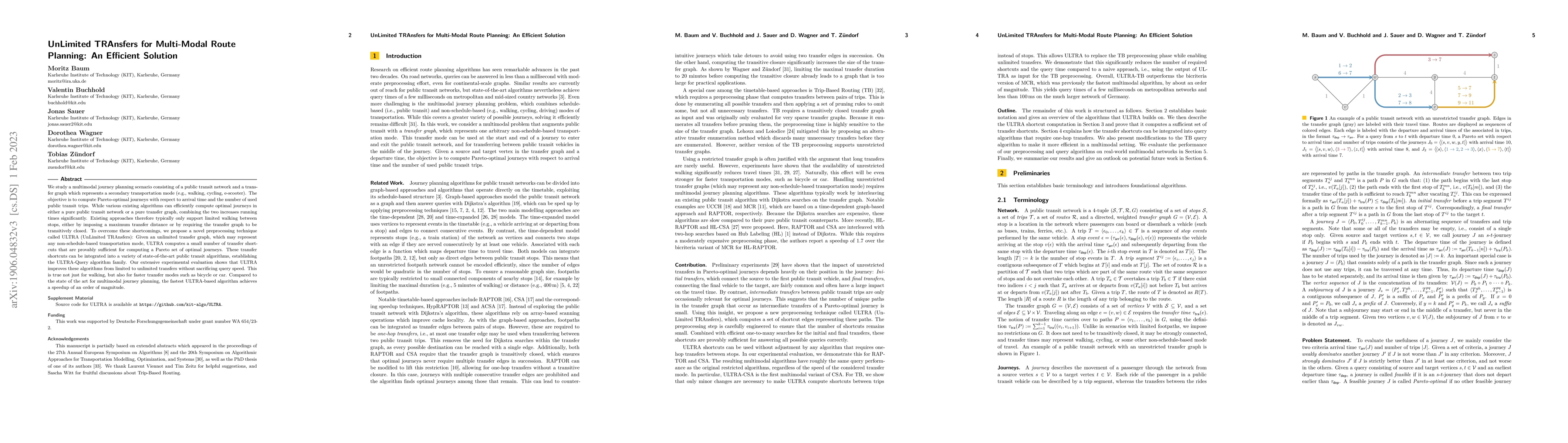 Thumbnail for UnLimited TRAnsfers for Multi-Modal Route Planning: An Efficient
  Solution