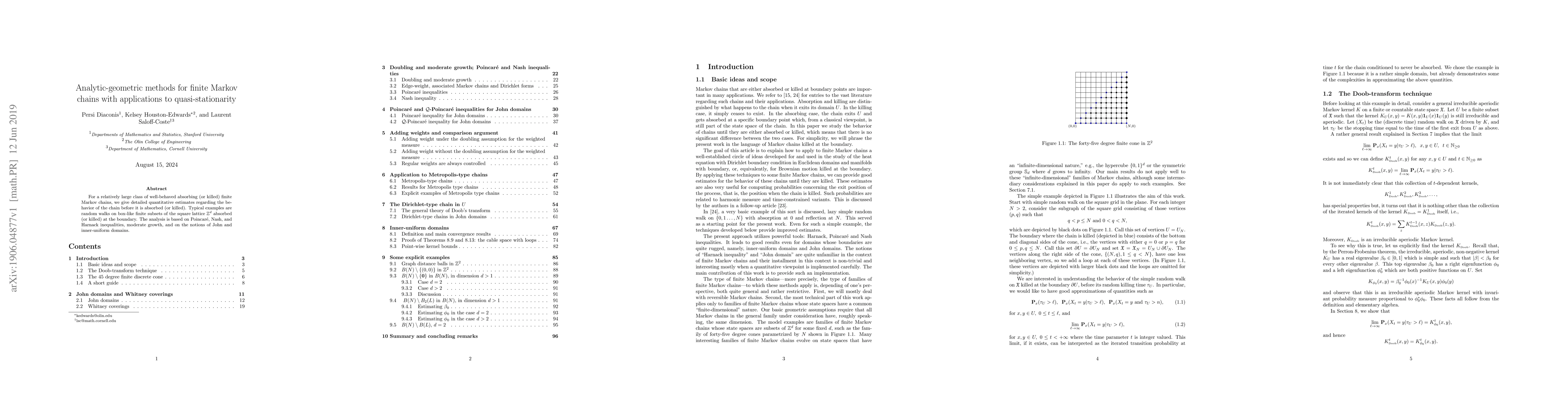 Thumbnail for Analytic-geometric methods for finite Markov chains with applications to
  quasi-stationarity